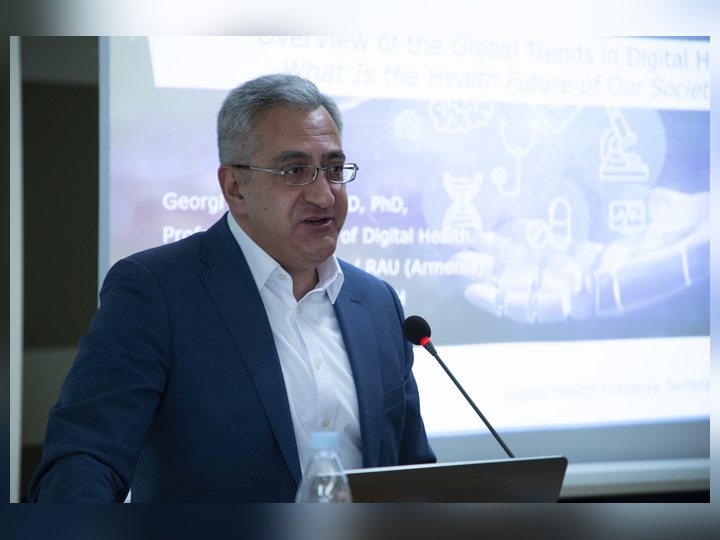 Prof. Georgi Chaltikyan during presentation at Digital Health Workshop in Armenia