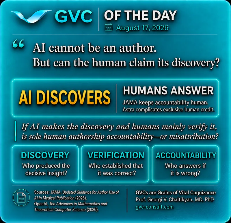 GVC of the Day, August 17, 2026: AI cannot be an author. But can the human claim its discovery?