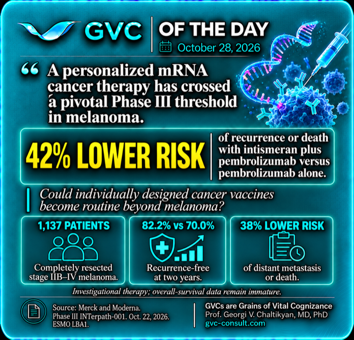 GVC of the Day, October 28, 2026: Detailed Phase III results for personalized mRNA therapy in melanoma.